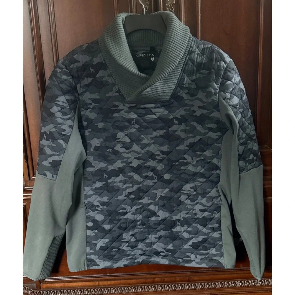 Greyson Mettawa Shawl Pullover L Scarab Camo Scape MSP22006 Quilted Golf Jacket